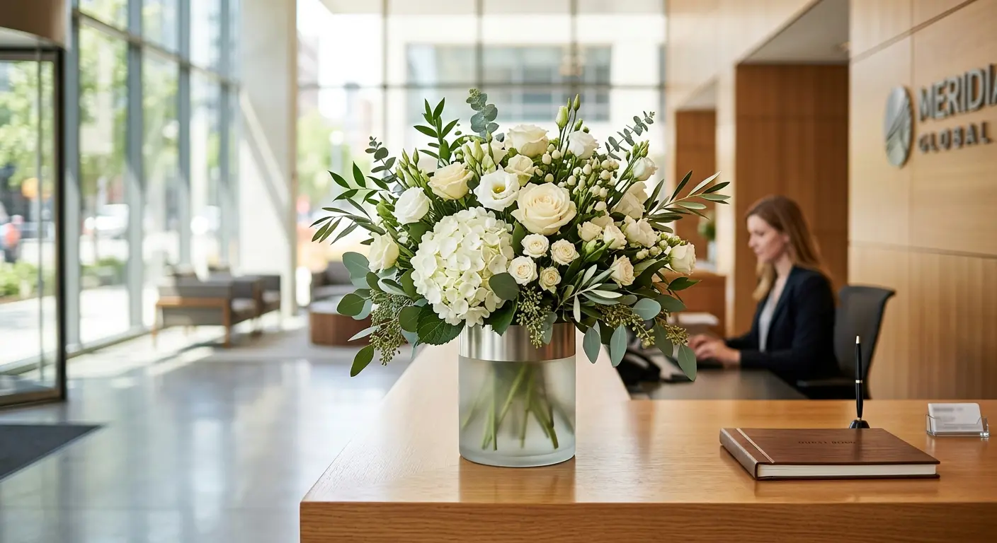 Corporate flower arrangement in an office
