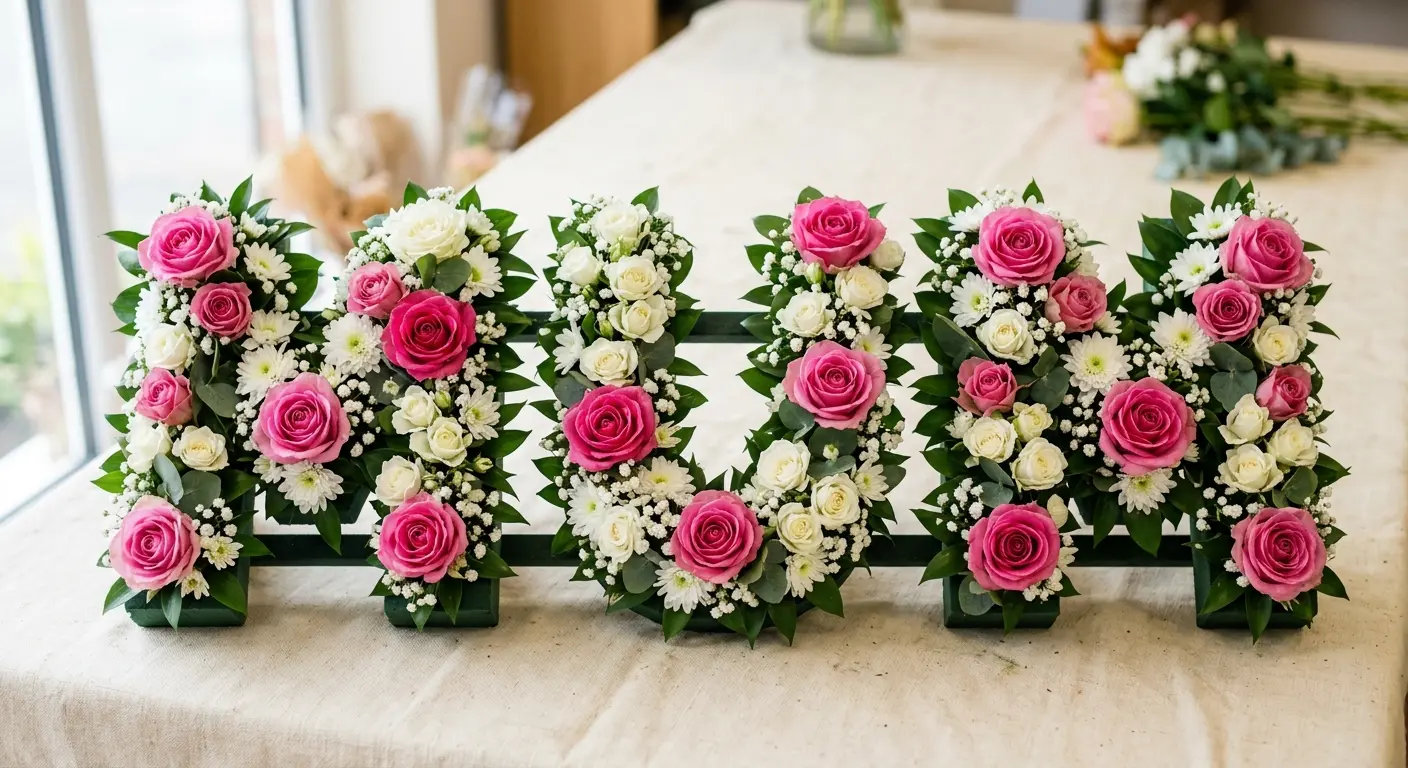 Floral letter tribute spelling MUM in pink roses