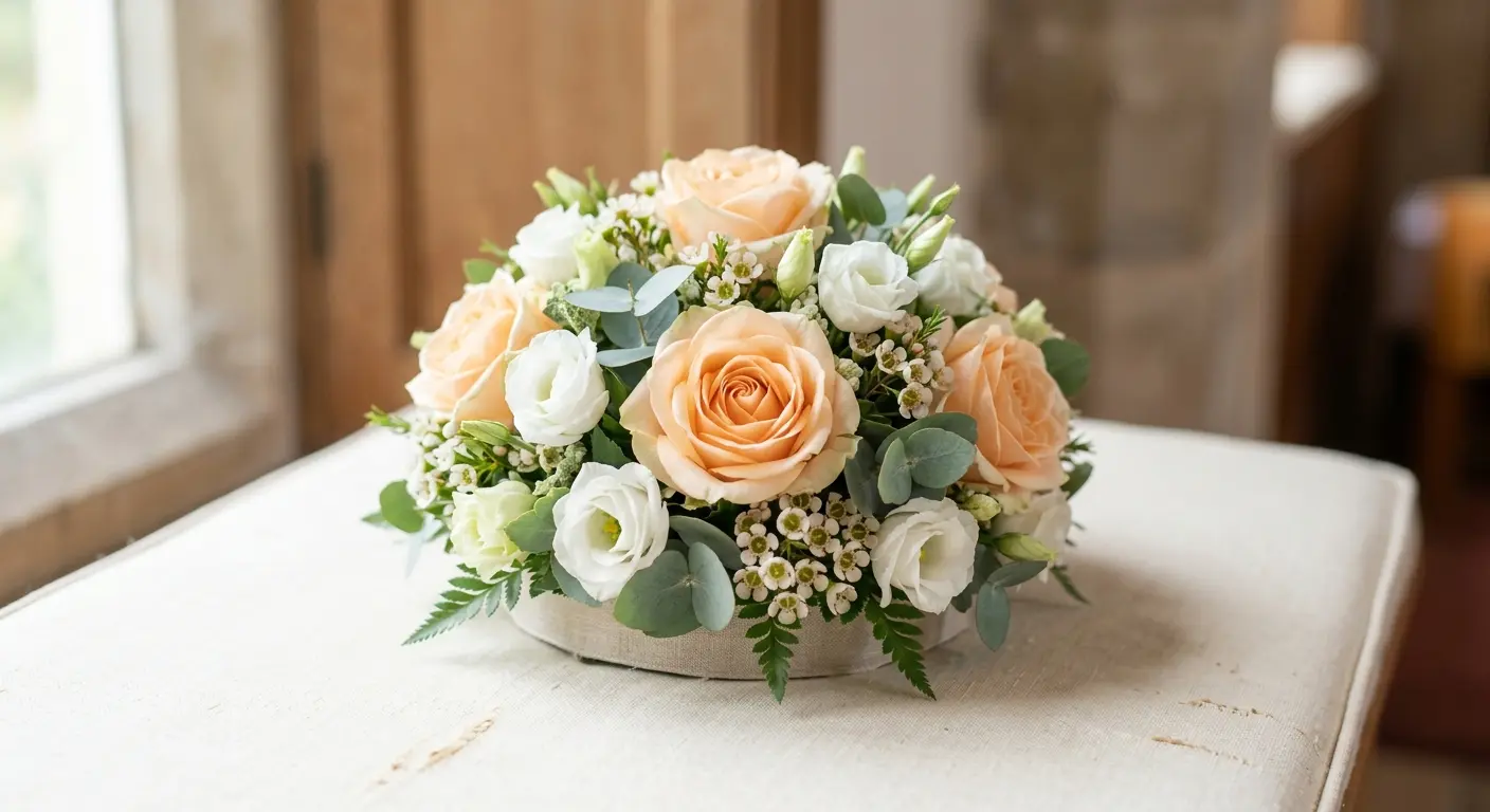 Small floral posy tribute with roses and lavender