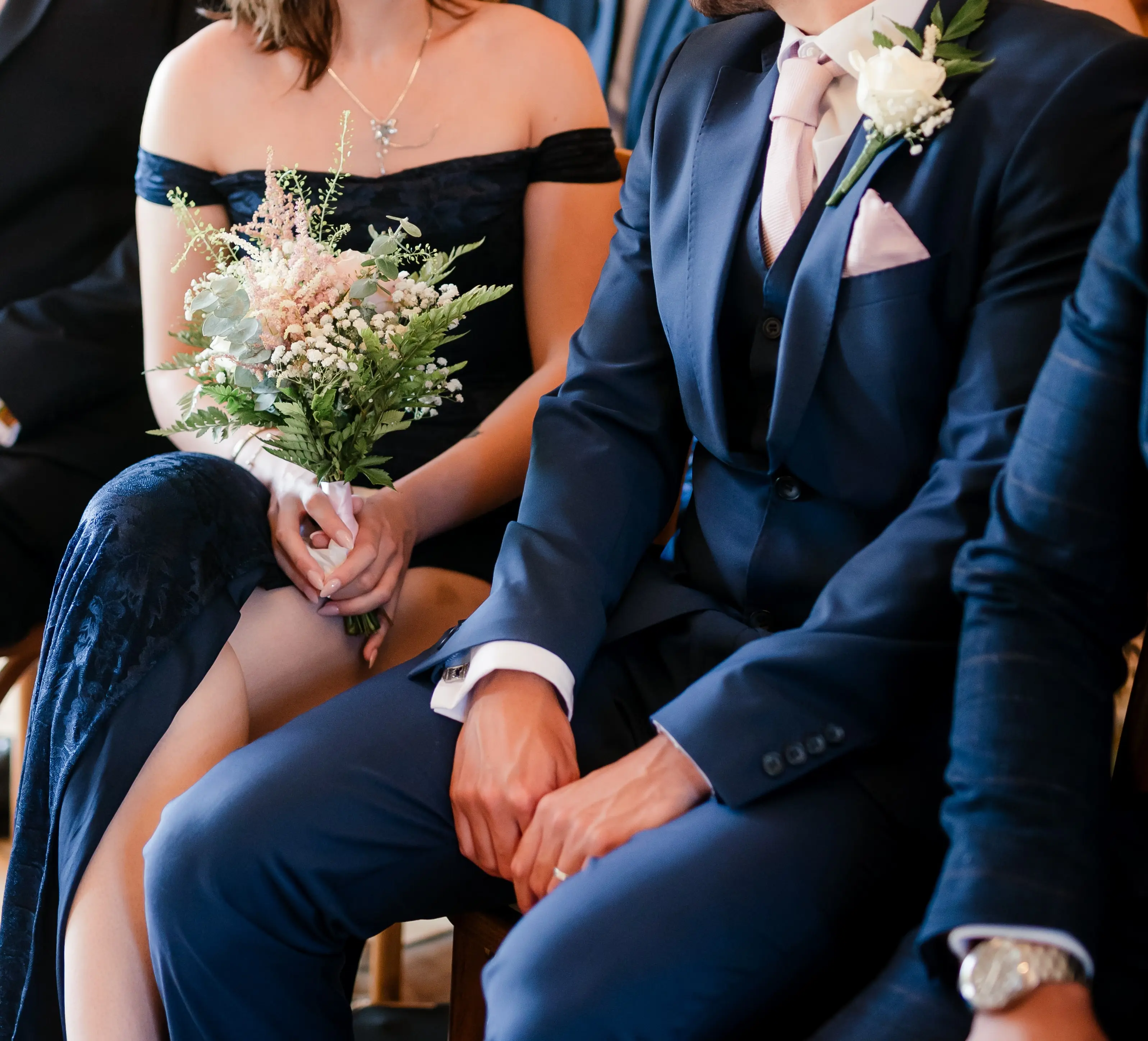 Buttonhole with ivory rose and eucalyptus